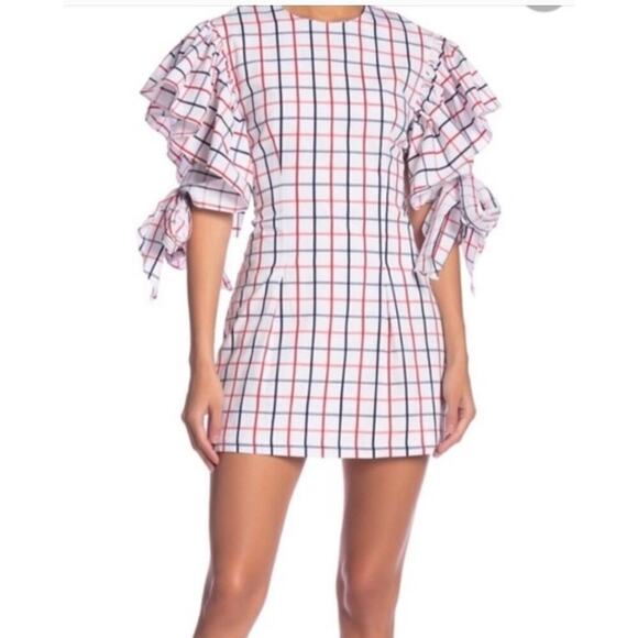 Anthropologie Grey Lab Woman Ruffle Sleeve Plaid Mini Dress, Size XS - Picture 1 of 11
